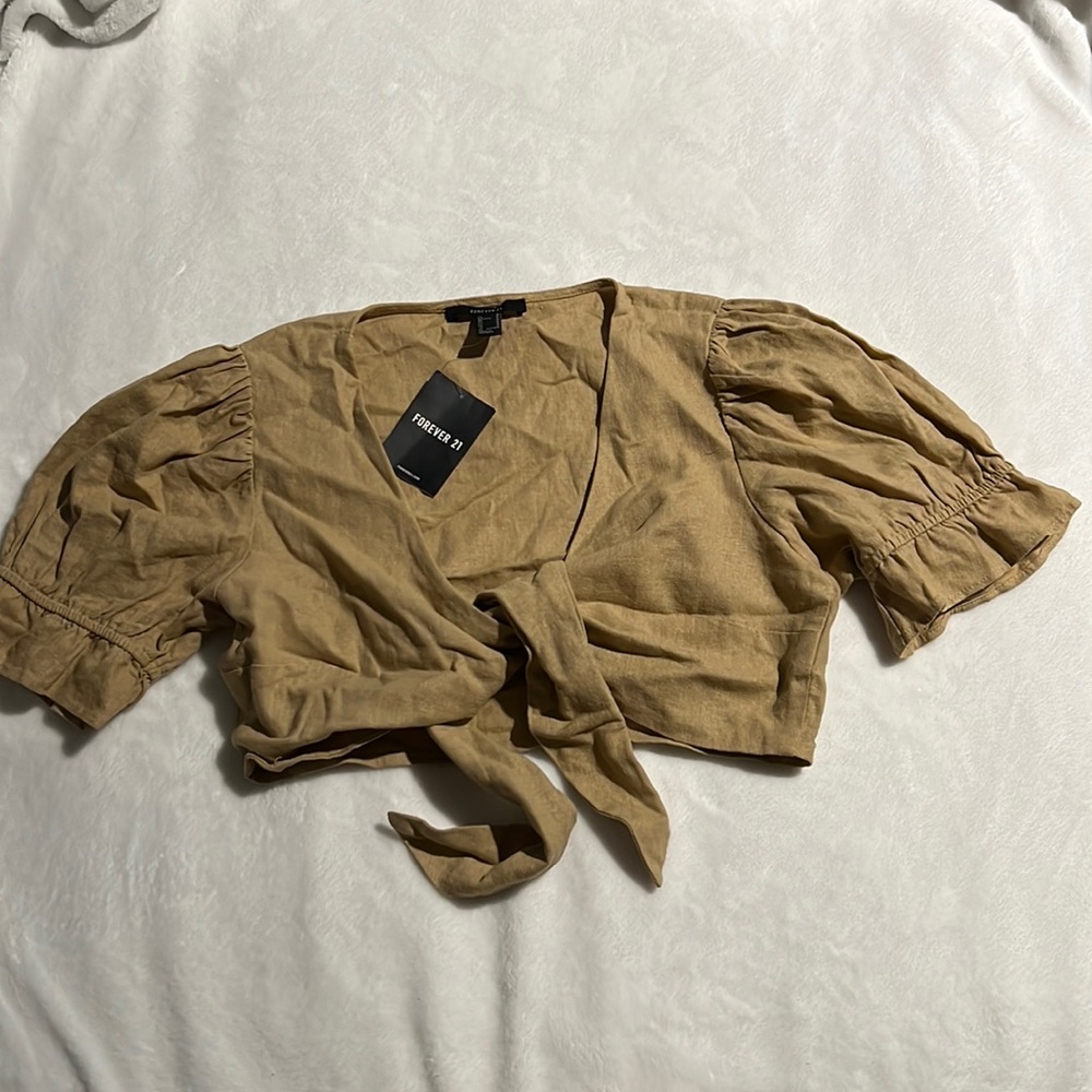 Forever 21 F21 Cropped Linen Blend Top